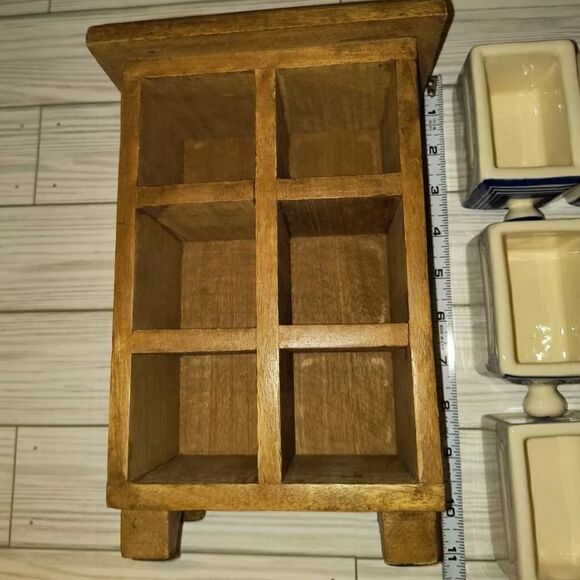 Apothecary 6 Hand Painted Ceramic Drawers Heavy Wooden Cabinet Tea Trinket Box - Picture 9 of 12